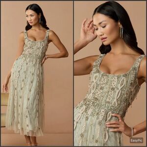 Mac Duggal | Dresses | Mac Duggal Dress Size 2 Evening Gown Sequin Green  New Midi Beaded Sleeveless | Poshmark